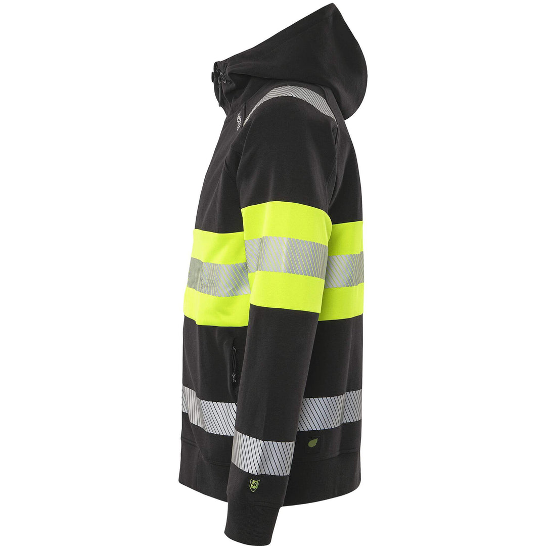 Fristads Hi-Vis Double Face Cotton Fabric Hooded Sweatshirt Jacket Class 1 - 7532 GKC Hi-Vis Yellow/Black Back2#colour_hi-vis-yellow-black