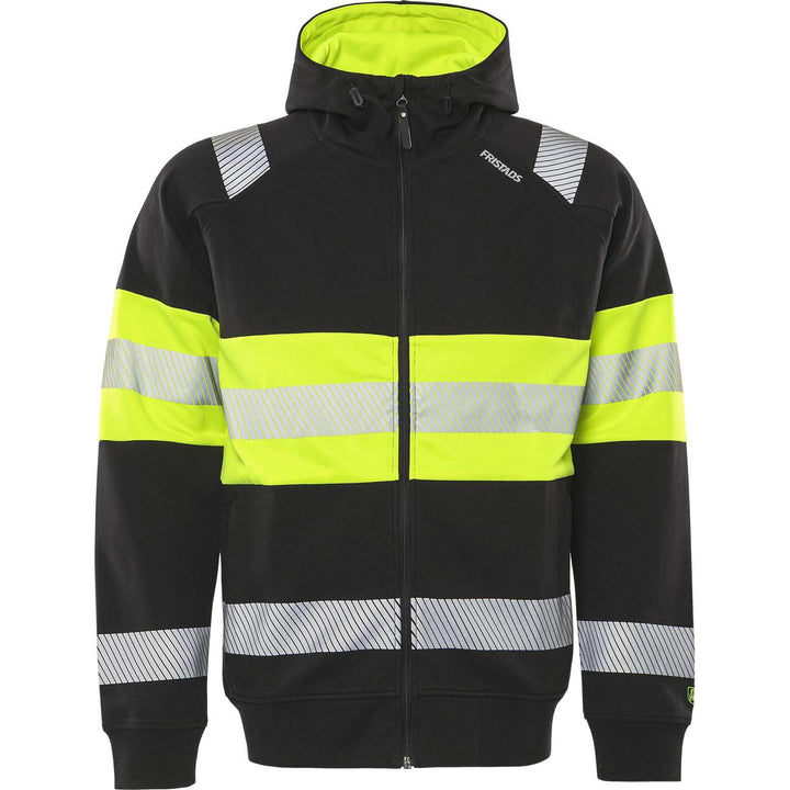 Fristads Hi-Vis Double Face Cotton Fabric Hooded Sweatshirt Jacket Class 1 - 7532 GKC Hi-Vis Yellow/Black Front1#colour_hi-vis-yellow-black