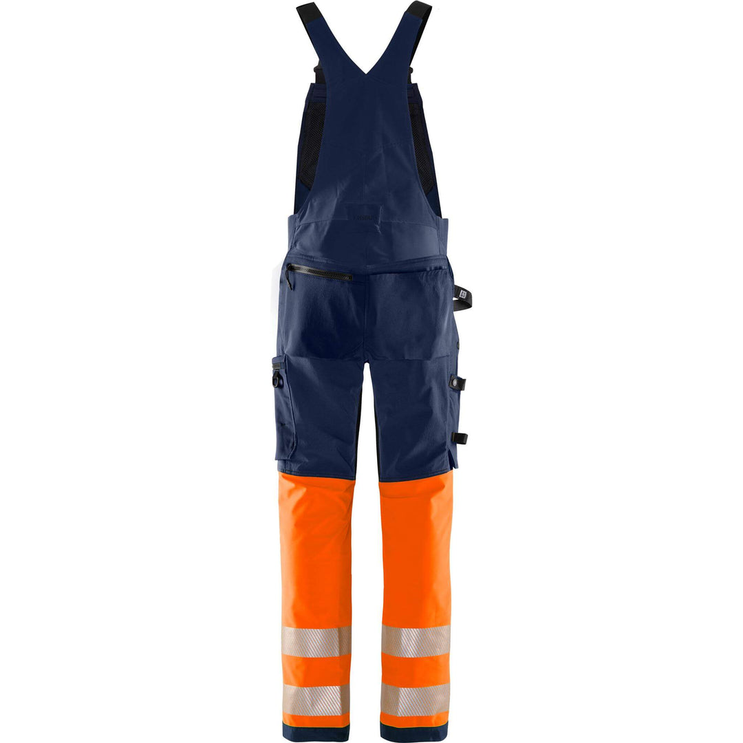 Fristads Hi-Vis Green 4-Way-Stretch Bib and Brace Class 1 - 1032 GSTP Hi-Vis Orange/Navy Back1#colour_hi-vis-orange-navy