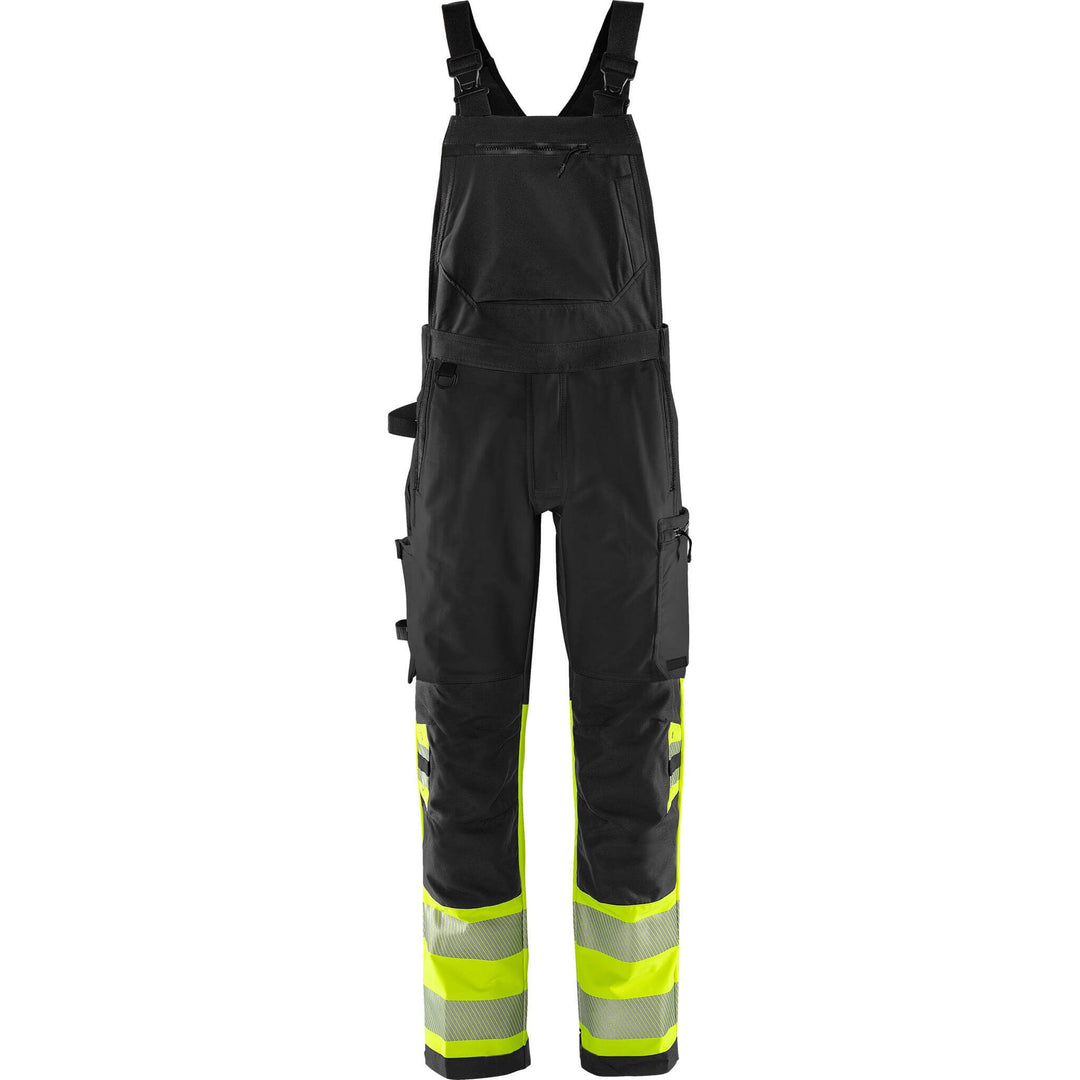 Fristads Hi-Vis Green 4-Way-Stretch Bib and Brace Class 1 - 1032 GSTP Hi-Vis Yellow/Black Front1#colour_hi-vis-yellow-black