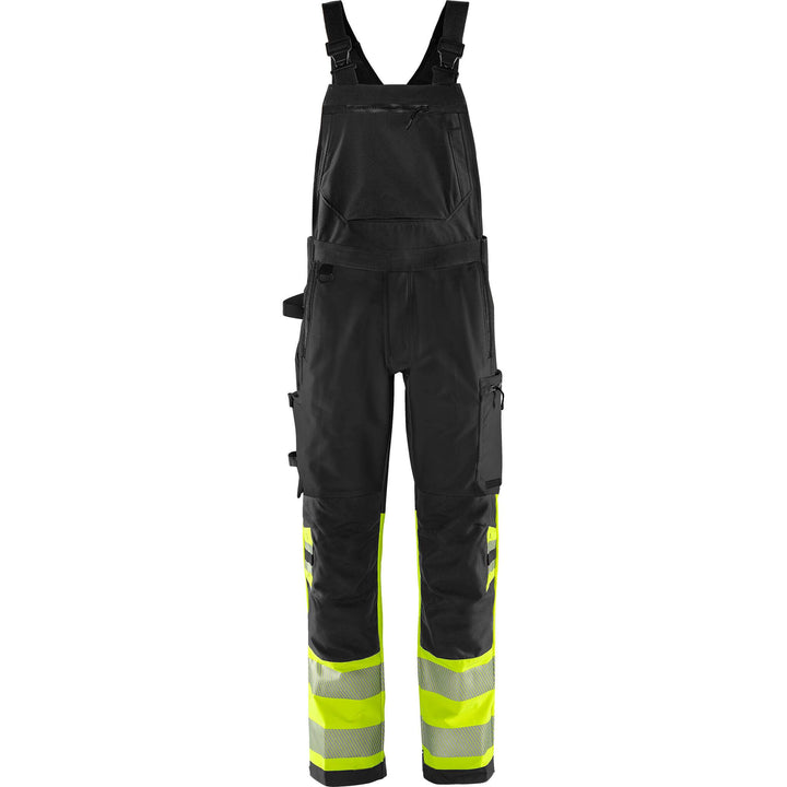 Fristads Hi-Vis Green 4-Way-Stretch Bib and Brace Class 1 - 1032 GSTP Hi-Vis Yellow/Black Front1#colour_hi-vis-yellow-black
