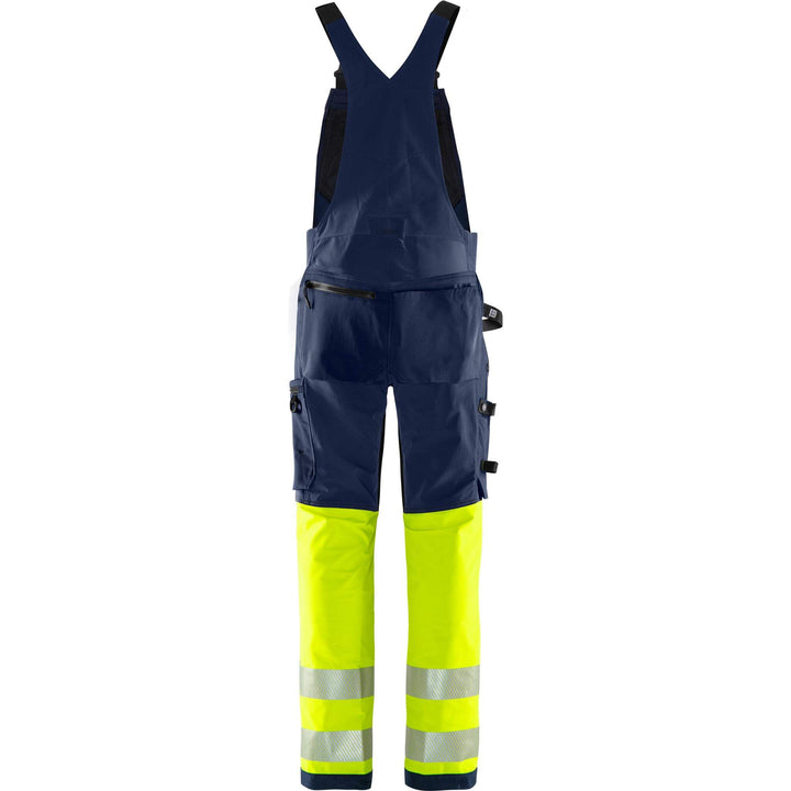 Fristads Hi-Vis Green 4-Way-Stretch Bib and Brace Class 1 - 1032 GSTP Hi-Vis Yellow/Navy Back1#colour_hi-vis-yellow-navy