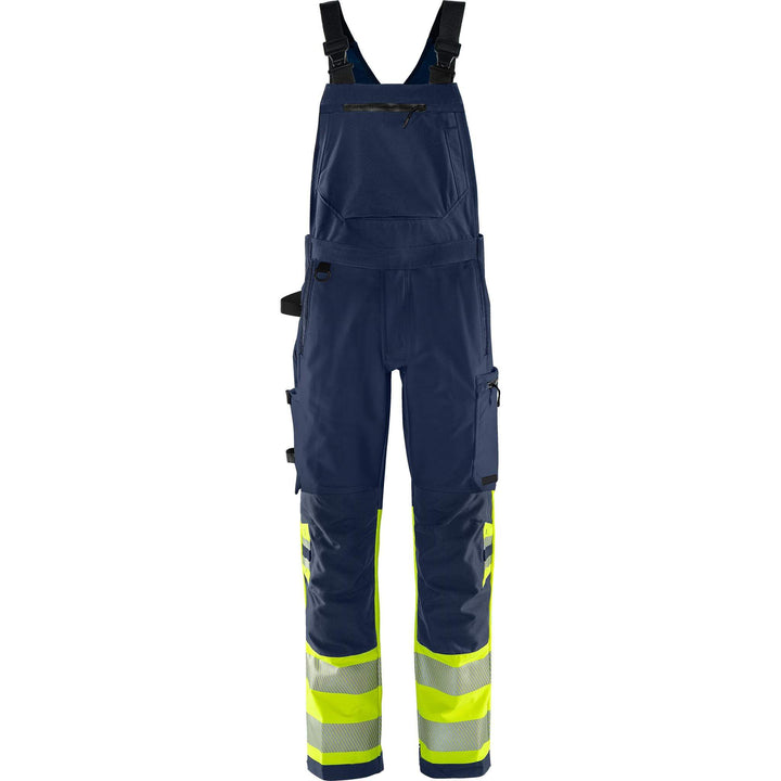Fristads Hi-Vis Green 4-Way-Stretch Bib and Brace Class 1 - 1032 GSTP Hi-Vis Yellow/Navy Front1#colour_hi-vis-yellow-navy