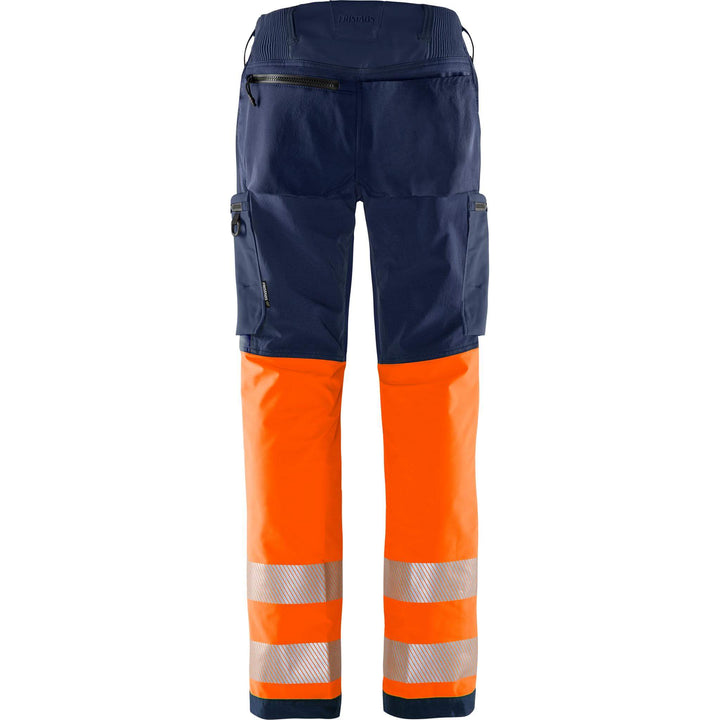 Fristads Hi-Vis Green 4-Way-Stretch Trousers Class 1 - 2647 GSTP Hi-Vis Orange/Navy Back1#colour_hi-vis-orange-navy