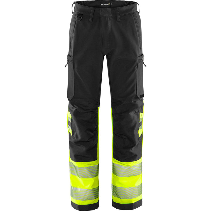 Fristads Hi-Vis Green 4-Way-Stretch Trousers Class 1 - 2647 GSTP Hi-Vis Yellow/Black Front1#colour_hi-vis-yellow-black