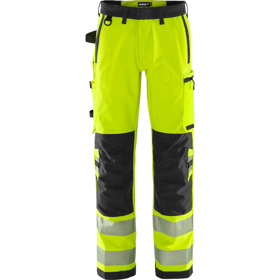 Fristads Hi-Vis Green 4-Way-Stretch Trousers Class 2 - 2645 GSTP Hi-Vis Yellow/Black Front1#colour_hi-vis-yellow-black