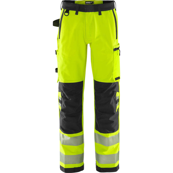 Fristads Hi-Vis Green 4-Way-Stretch Trousers Class 2 - 2645 GSTP Hi-Vis Yellow/Black Front1#colour_hi-vis-yellow-black