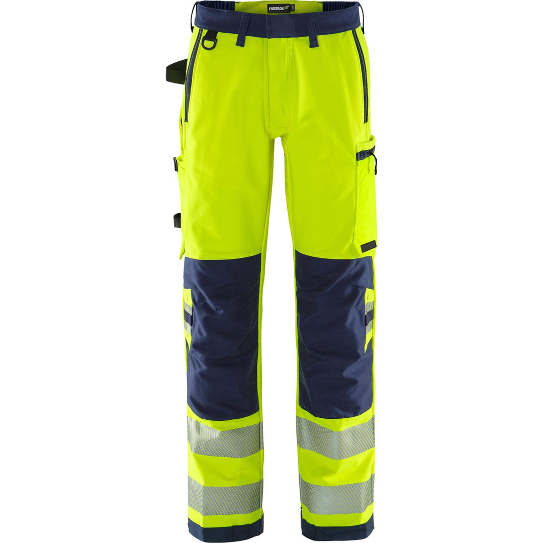 Fristads Hi-Vis Green 4-Way-Stretch Trousers Class 2 - 2645 GSTP Hi-Vis Yellow/Navy Front1#colour_hi-vis-yellow-navy