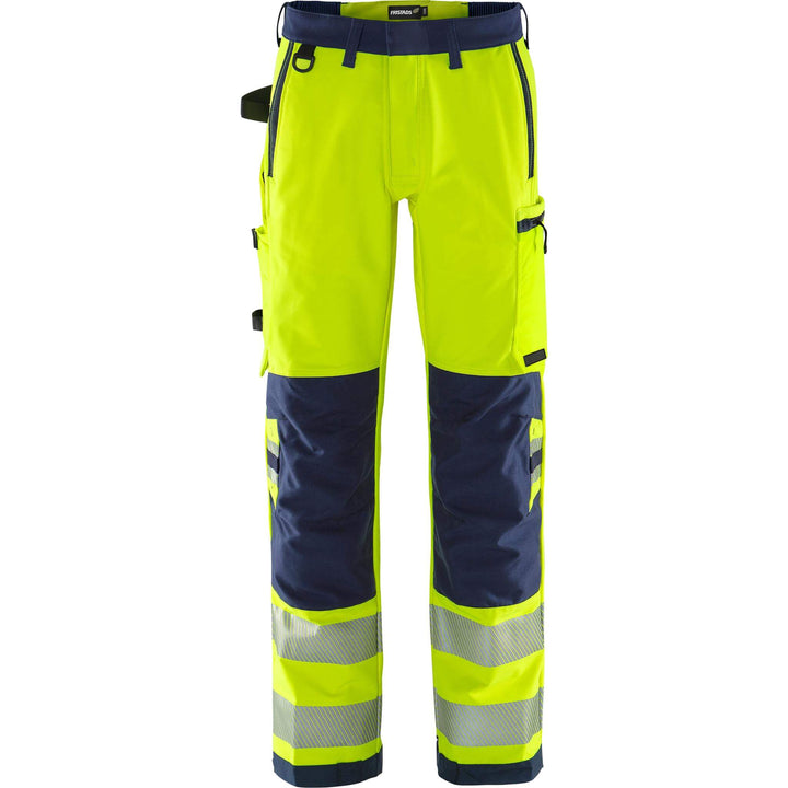 Fristads Hi-Vis Green 4-Way-Stretch Trousers Class 2 - 2645 GSTP Hi-Vis Yellow/Navy Front1#colour_hi-vis-yellow-navy