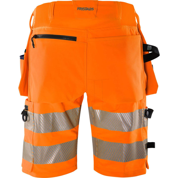 Fristads Hi-Vis Green Craftsman 4-Way-Stretch Holster Pocket Shorts Class 2 - 2646 GSTP Hi-Vis Orange/Navy Back1#colour_hi-vis-orange-navy