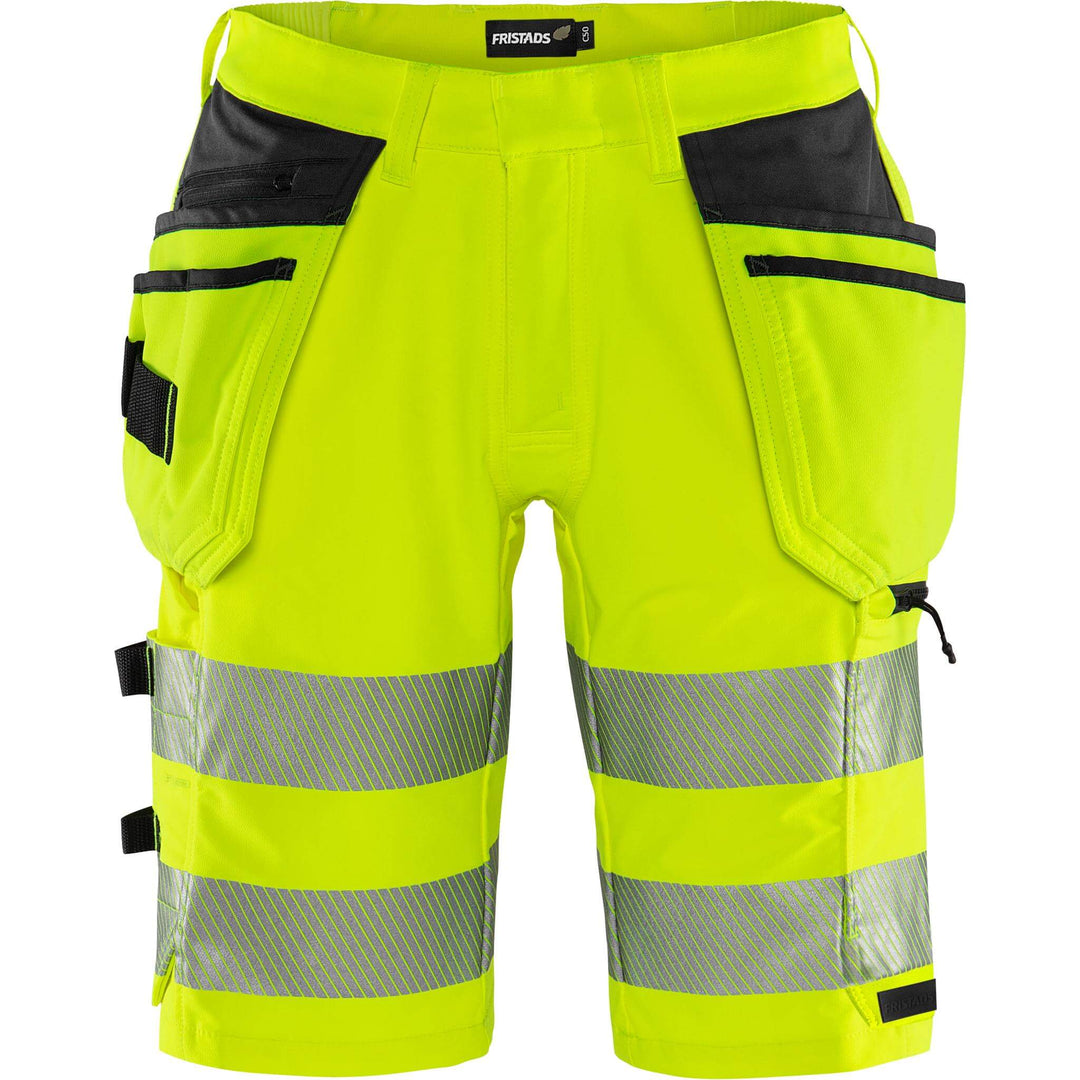 Fristads Hi-Vis Green Craftsman 4-Way-Stretch Holster Pocket Shorts Class 2 - 2646 GSTP Hi-Vis Yellow/Black Front1#colour_hi-vis-yellow-black