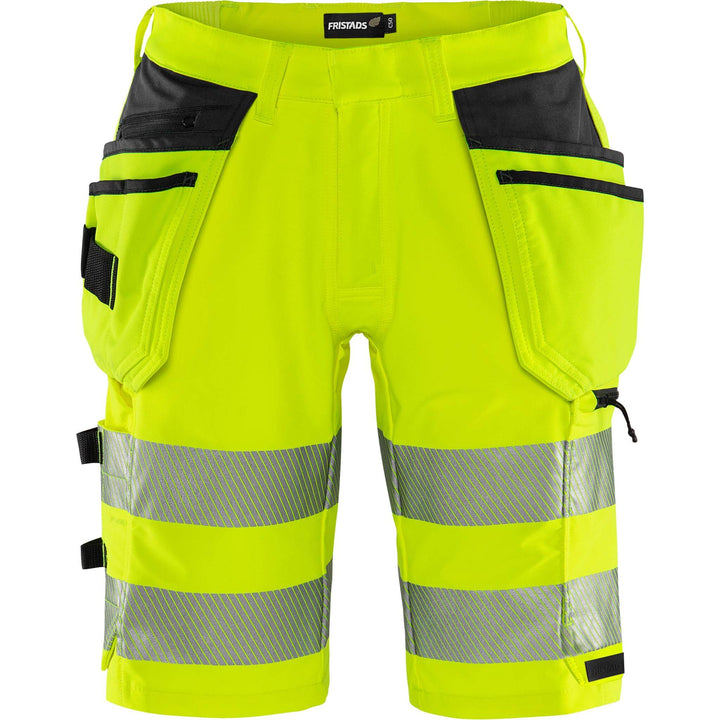 Fristads Hi-Vis Green Craftsman 4-Way-Stretch Holster Pocket Shorts Class 2 - 2646 GSTP Hi-Vis Yellow/Black Front1#colour_hi-vis-yellow-black