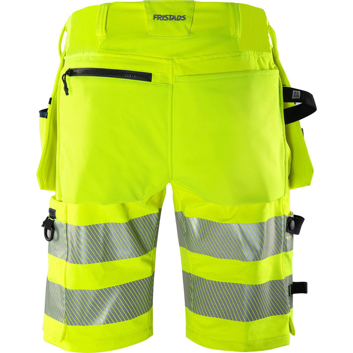 Fristads Hi-Vis Green Craftsman 4-Way-Stretch Holster Pocket Shorts Class 2 - 2646 GSTP Hi-Vis Yellow/Navy Back1#colour_hi-vis-yellow-navy