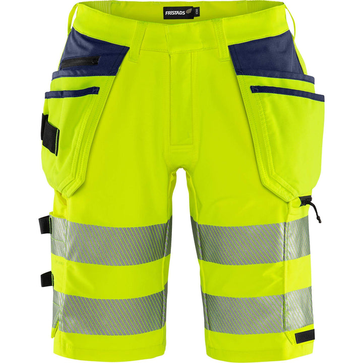 Fristads Hi-Vis Green Craftsman 4-Way-Stretch Holster Pocket Shorts Class 2 - 2646 GSTP Hi-Vis Yellow/Navy Front1#colour_hi-vis-yellow-navy