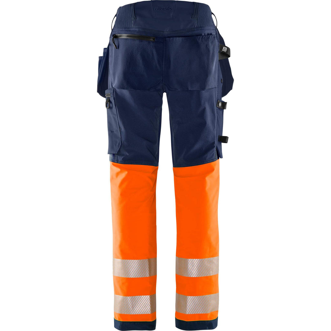 Fristads Hi-Vis Green Craftsman 4-Way-Stretch Holster Pocket Trousers Class 1 - 2643 GSTP Hi-Vis Orange/Navy Back1#colour_hi-vis-orange-navy