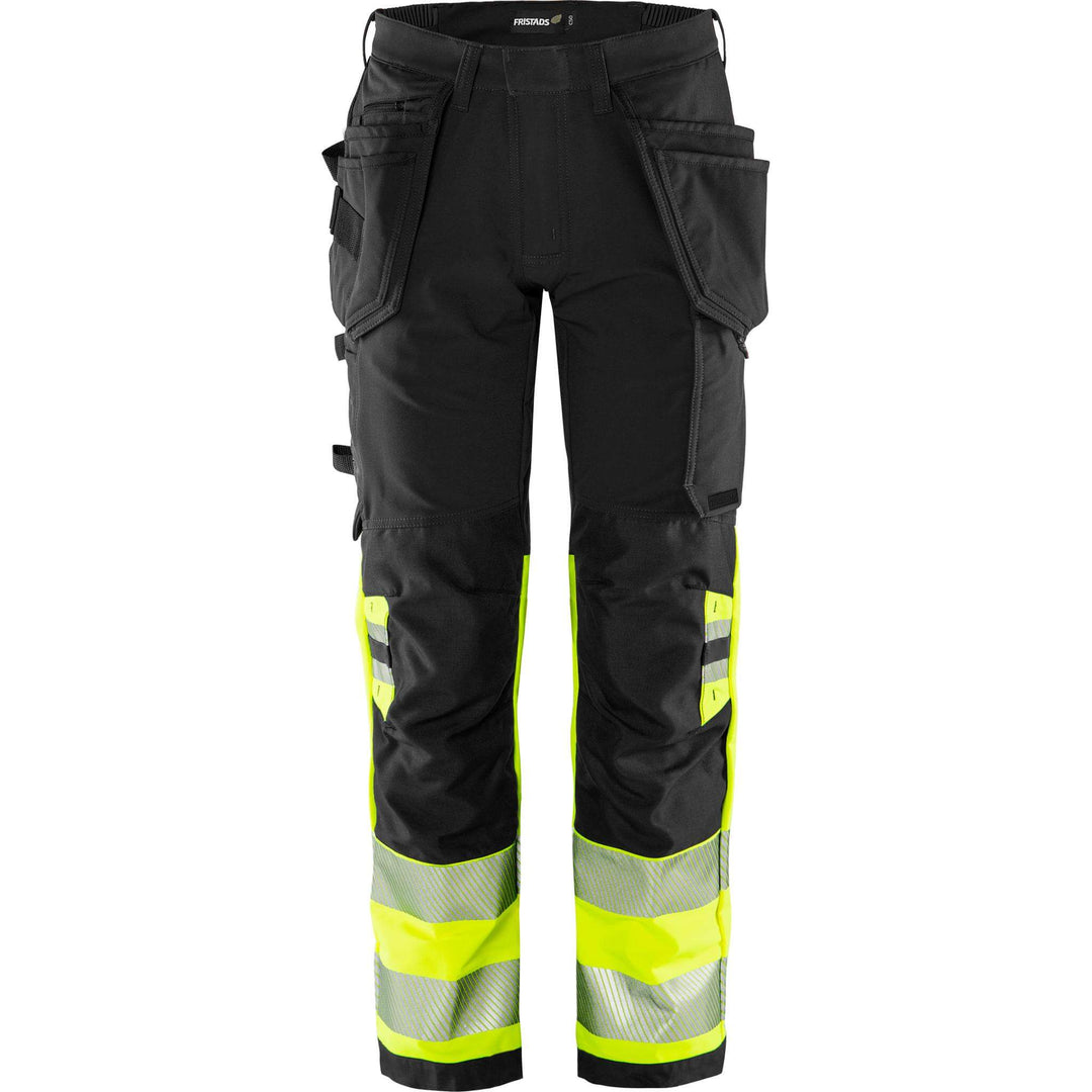 Fristads Hi-Vis Green Craftsman 4-Way-Stretch Holster Pocket Trousers Class 1 - 2643 GSTP Hi-Vis Yellow/Black Front1#colour_hi-vis-yellow-black