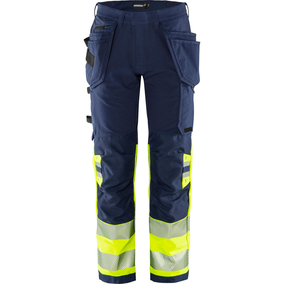 Fristads Hi-Vis Green Craftsman 4-Way-Stretch Holster Pocket Trousers Class 1 - 2643 GSTP Hi-Vis Yellow/Navy Front1#colour_hi-vis-yellow-navy