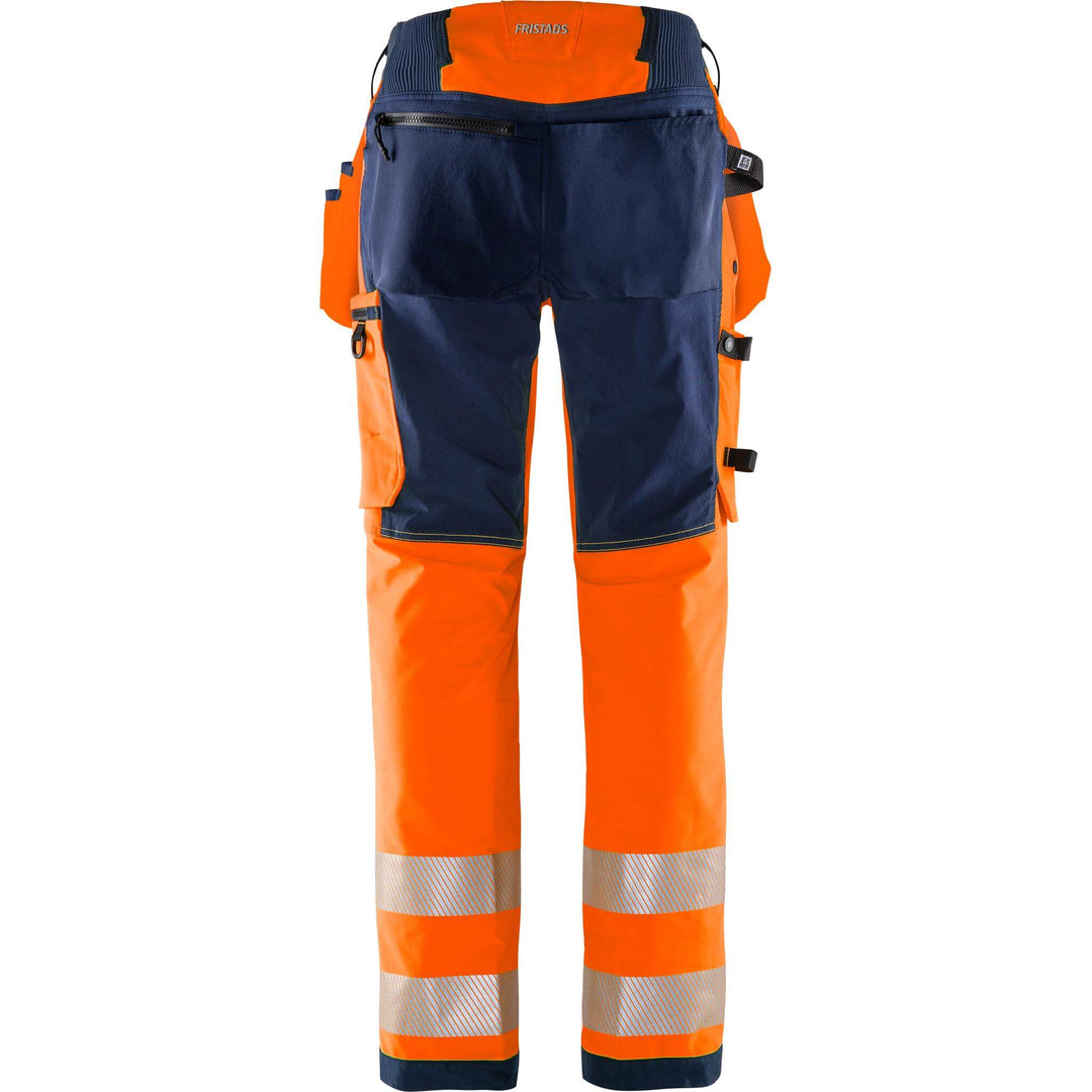 Fristads Hi-Vis Green Craftsman 4-Way-Stretch Holster Pocket Trousers Class 2 - 2644 GSTP Hi-Vis Orange/Navy Back1#colour_hi-vis-orange-navy