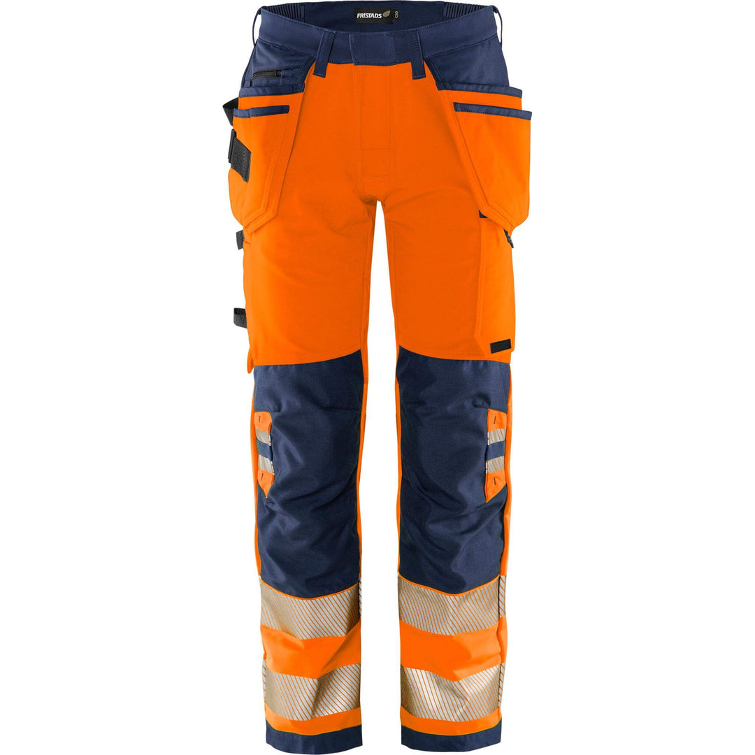 Fristads Hi-Vis Green Craftsman 4-Way-Stretch Holster Pocket Trousers Class 2 - 2644 GSTP Hi-Vis Orange/Navy Front1#colour_hi-vis-orange-navy