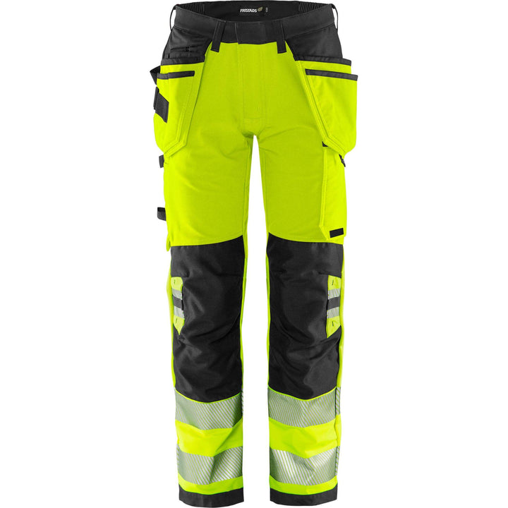 Fristads Hi-Vis Green Craftsman 4-Way-Stretch Holster Pocket Trousers Class 2 - 2644 GSTP Hi-Vis Yellow/Black Front1#colour_hi-vis-yellow-black