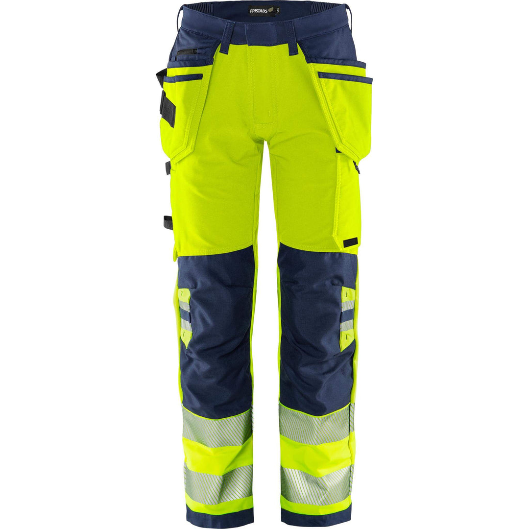 Fristads Hi-Vis Green Craftsman 4-Way-Stretch Holster Pocket Trousers Class 2 - 2644 GSTP Hi-Vis Yellow/Navy Front1#colour_hi-vis-yellow-navy