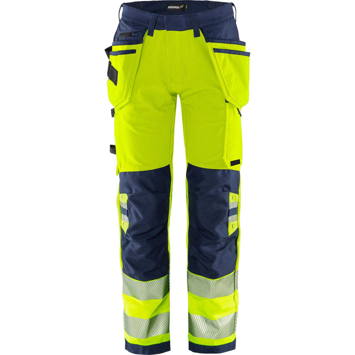 Fristads Hi-Vis Green Craftsman 4-Way-Stretch Holster Pocket Trousers Class 2 - 2644 GSTP Hi-Vis Yellow/Navy Front1#colour_hi-vis-yellow-navy