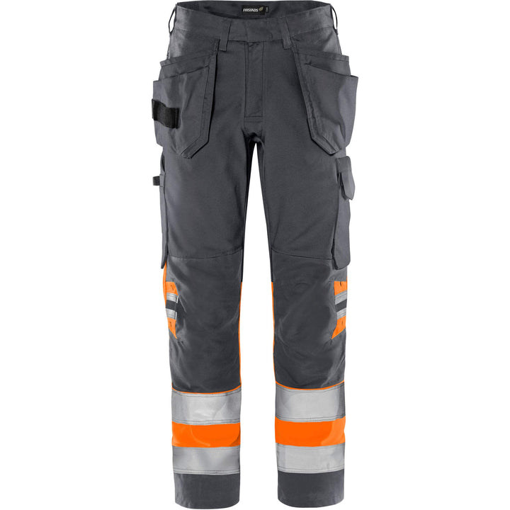 Fristads Hi-Vis Green Craftsman Lightweight Holster Pocket Trousers Class 1 - 2640 GPLU Hi-Vis Orange/Grey Front1#colour_hi-vis-orange-grey