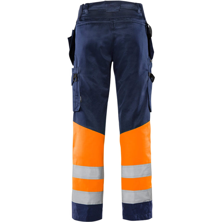 Fristads Hi-Vis Green Craftsman Lightweight Holster Pocket Trousers Class 1 - 2640 GPLU Hi-Vis Orange/Navy Back1#colour_hi-vis-orange-navy