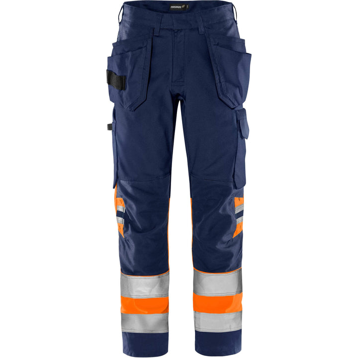 Fristads Hi-Vis Green Craftsman Lightweight Holster Pocket Trousers Class 1 - 2640 GPLU Hi-Vis Orange/Navy Front1#colour_hi-vis-orange-navy