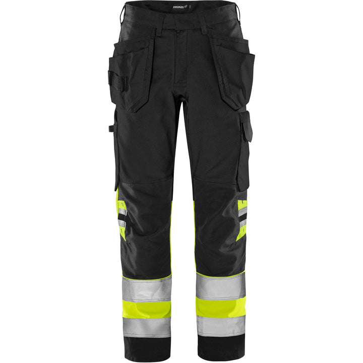 Fristads Hi-Vis Green Craftsman Lightweight Holster Pocket Trousers Class 1 - 2640 GPLU Hi-Vis Yellow/Black Front1#colour_hi-vis-yellow-black