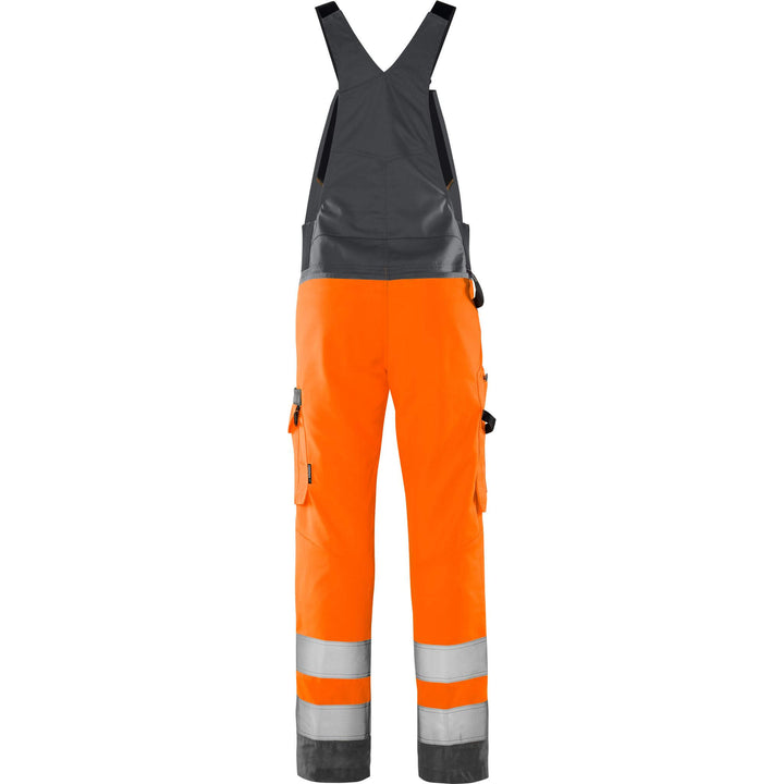 Fristads Hi-Vis Green Durable Lightweight Bib and Brace Class 2 - 1030 GPLU Hi-Vis Orange/Grey Back1#colour_hi-vis-orange-grey