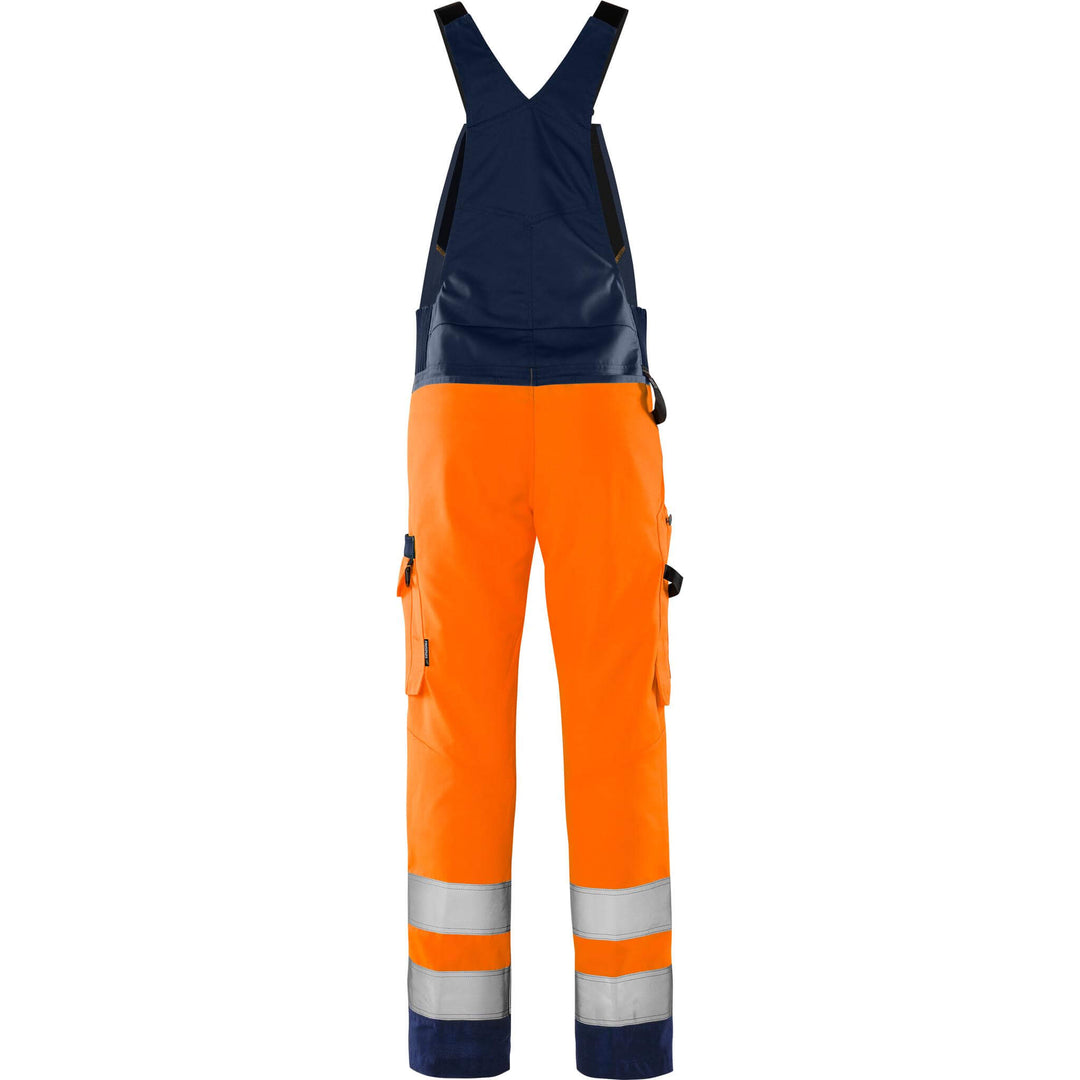 Fristads Hi-Vis Green Durable Lightweight Bib and Brace Class 2 - 1030 GPLU Hi-Vis Orange/Navy Back1#colour_hi-vis-orange-navy