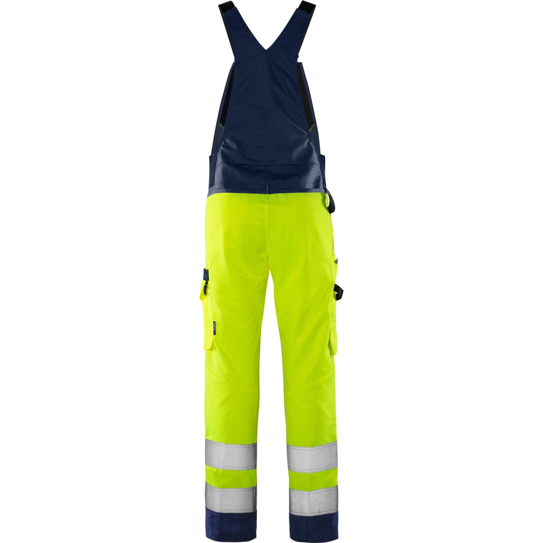 Fristads Hi-Vis Green Durable Lightweight Bib and Brace Class 2 - 1030 GPLU Hi-Vis Yellow/Navy Back1#colour_hi-vis-yellow-navy