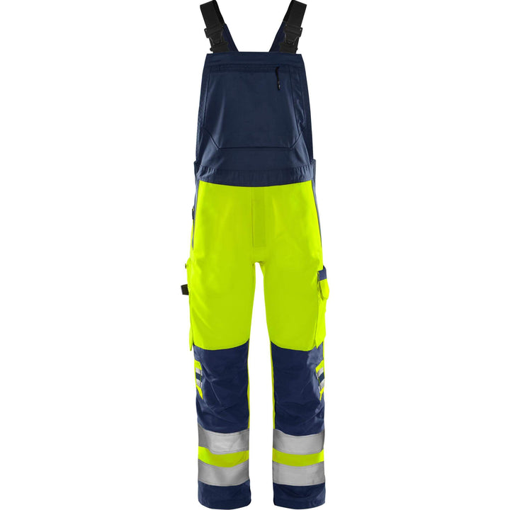 Fristads Hi-Vis Green Durable Lightweight Bib and Brace Class 2 - 1030 GPLU Hi-Vis Yellow/Navy Front1#colour_hi-vis-yellow-navy