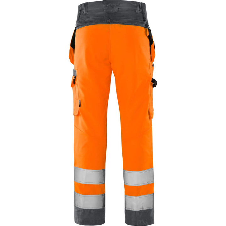 Fristads Hi-Vis Green Durable Lightweight Craftsman Holster Pocket Trousers Class 2 - 2641 GPLU Hi-Vis Orange/Grey Back1#colour_hi-vis-orange-grey