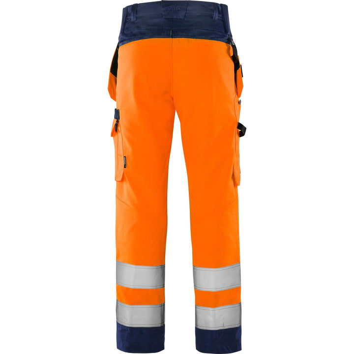 Fristads Hi-Vis Green Durable Lightweight Craftsman Holster Pocket Trousers Class 2 - 2641 GPLU Hi-Vis Orange/Navy Back1#colour_hi-vis-orange-navy