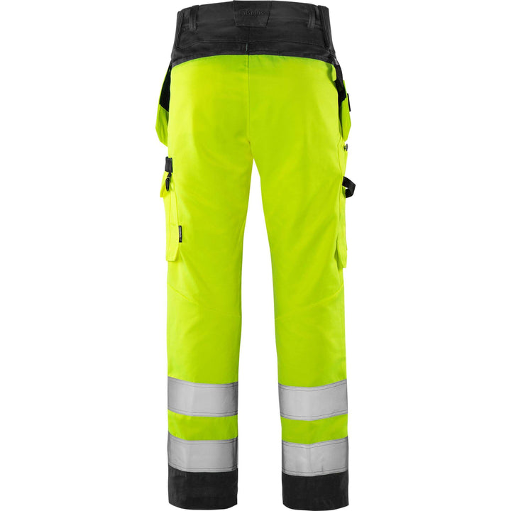 Fristads Hi-Vis Green Durable Lightweight Craftsman Holster Pocket Trousers Class 2 - 2641 GPLU Hi-Vis Yellow/Black Back1#colour_hi-vis-yellow-black