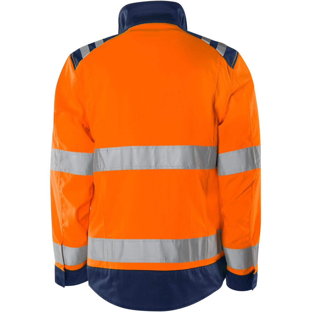 Fristads Hi-Vis Green Durable Lightweight Jacket Class 3 - 4067 GPLU Hi-Vis Orange/Navy Back1#colour_hi-vis-orange-navy