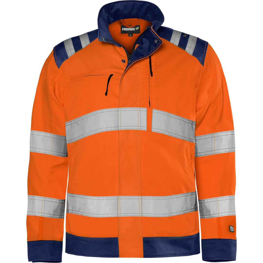 Fristads Hi-Vis Green Durable Lightweight Jacket Class 3 - 4067 GPLU Hi-Vis Orange/Navy Front1#colour_hi-vis-orange-navy