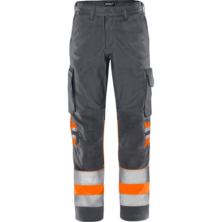 Fristads Hi-Vis Green Durable Lightweight Trousers Class 1 - 2668 GPLU Hi-Vis Orange/Grey Front1#colour_hi-vis-orange-grey