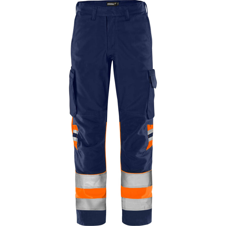 Fristads Hi-Vis Green Durable Lightweight Trousers Class 1 - 2668 GPLU Hi-Vis Orange/Navy Front1#colour_hi-vis-orange-navy