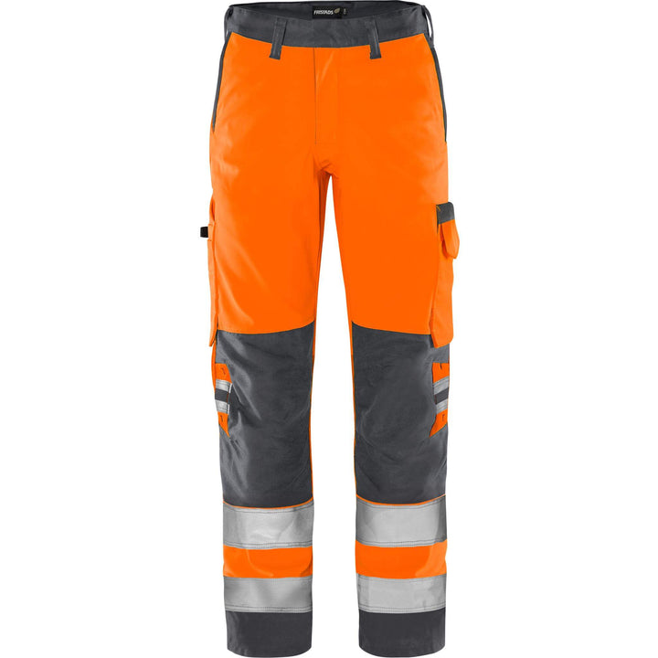 Fristads Hi-Vis Green Durable Lightweight Trousers Class 2 - 2651 GPLU Hi-Vis Orange/Grey Front1#colour_hi-vis-orange-grey