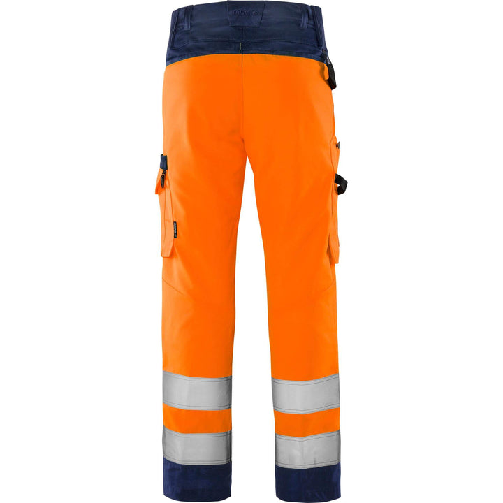 Fristads Hi-Vis Green Durable Lightweight Trousers Class 2 - 2651 GPLU Hi-Vis Orange/Navy Back1#colour_hi-vis-orange-navy