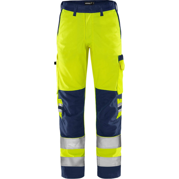 Fristads Hi-Vis Green Durable Lightweight Trousers Class 2 - 2651 GPLU Hi-Vis Yellow/Navy Front1#colour_hi-vis-yellow-navy