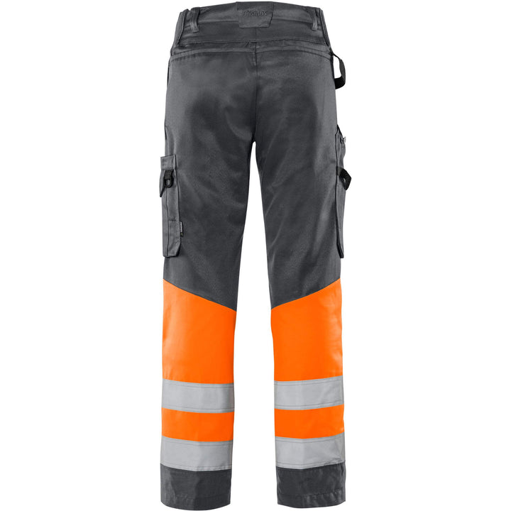 Fristads Hi-Vis Green Lightweight Durable Trousers Class 1 - 2649 GPLU Hi-Vis Orange/Grey Back1#colour_hi-vis-orange-grey