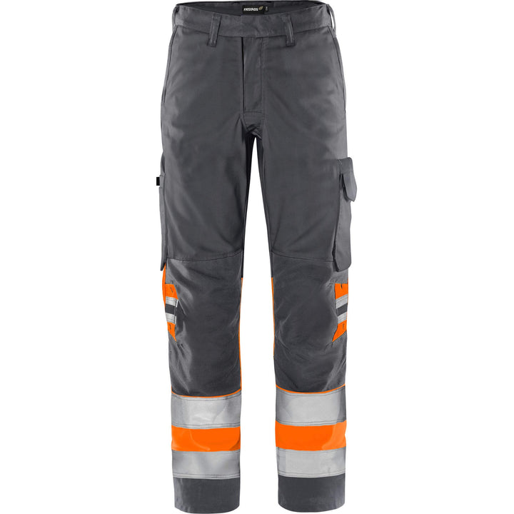 Fristads Hi-Vis Green Lightweight Durable Trousers Class 1 - 2649 GPLU Hi-Vis Orange/Grey Front1#colour_hi-vis-orange-grey