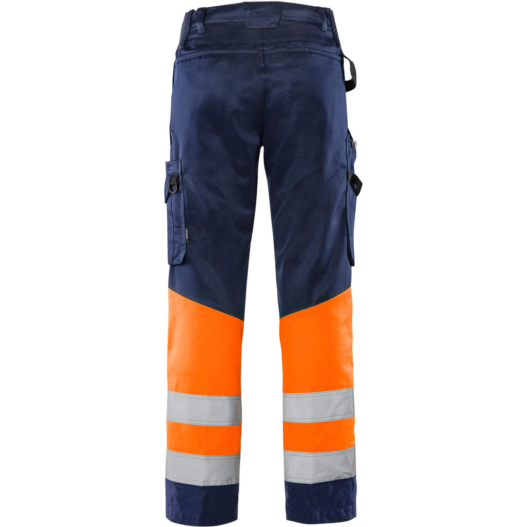 Fristads Hi-Vis Green Lightweight Durable Trousers Class 1 - 2649 GPLU Hi-Vis Orange/Navy Back1#colour_hi-vis-orange-navy
