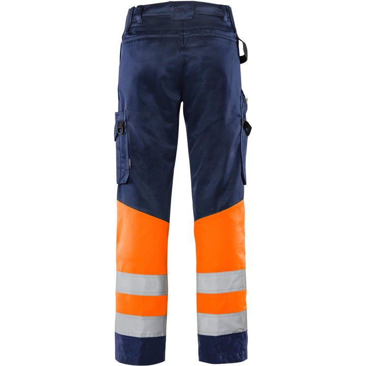 Fristads Hi-Vis Green Lightweight Durable Trousers Class 1 - 2649 GPLU Hi-Vis Orange/Navy Back1#colour_hi-vis-orange-navy
