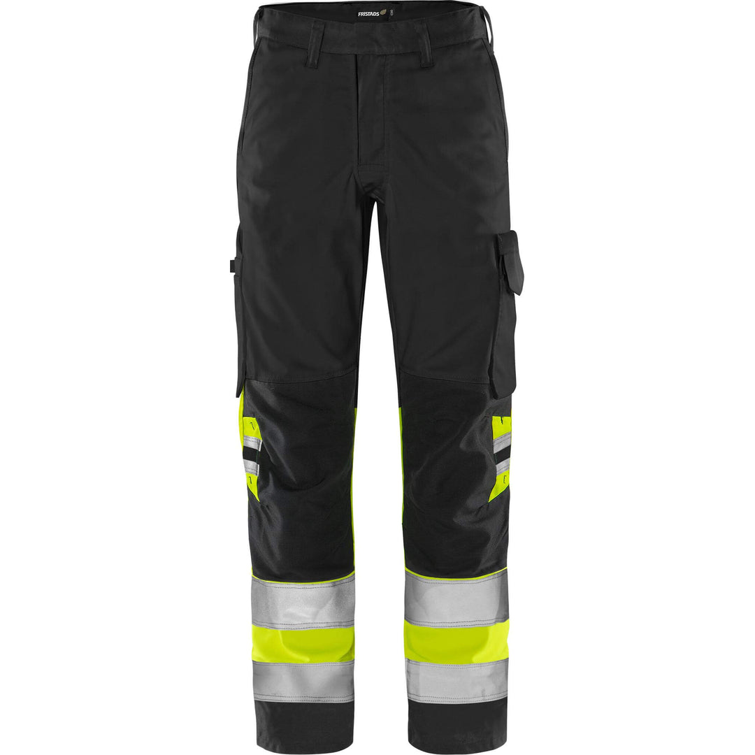 Fristads Hi-Vis Green Lightweight Durable Trousers Class 1 - 2649 GPLU Hi-Vis Yellow/Black Front1#colour_hi-vis-yellow-black