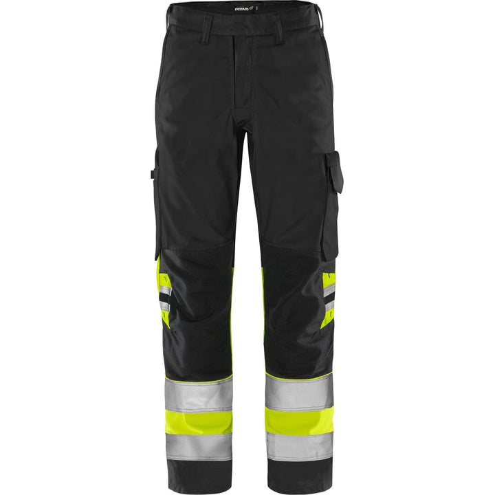 Fristads Hi-Vis Green Lightweight Durable Trousers Class 1 - 2649 GPLU Hi-Vis Yellow/Black Front1#colour_hi-vis-yellow-black